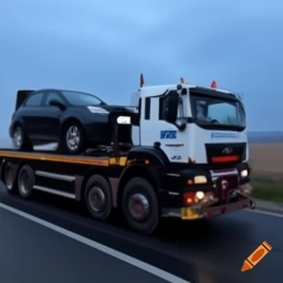 Эвакуатор на улице Кемерово с автомобилем на платформе.