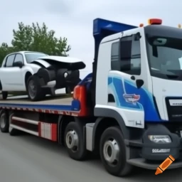 Эвакуатор с автомобилем на фоновой улице Кемерово.